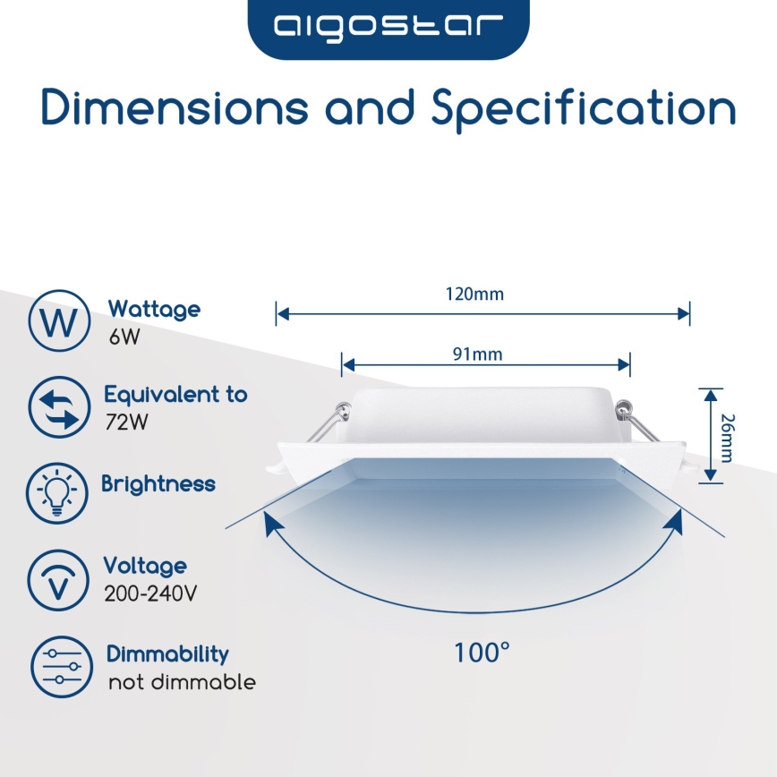 Aigostar - встраиваемый потолочный LED-светильник LED/6Вт/230В 6500K 12x12 см белый