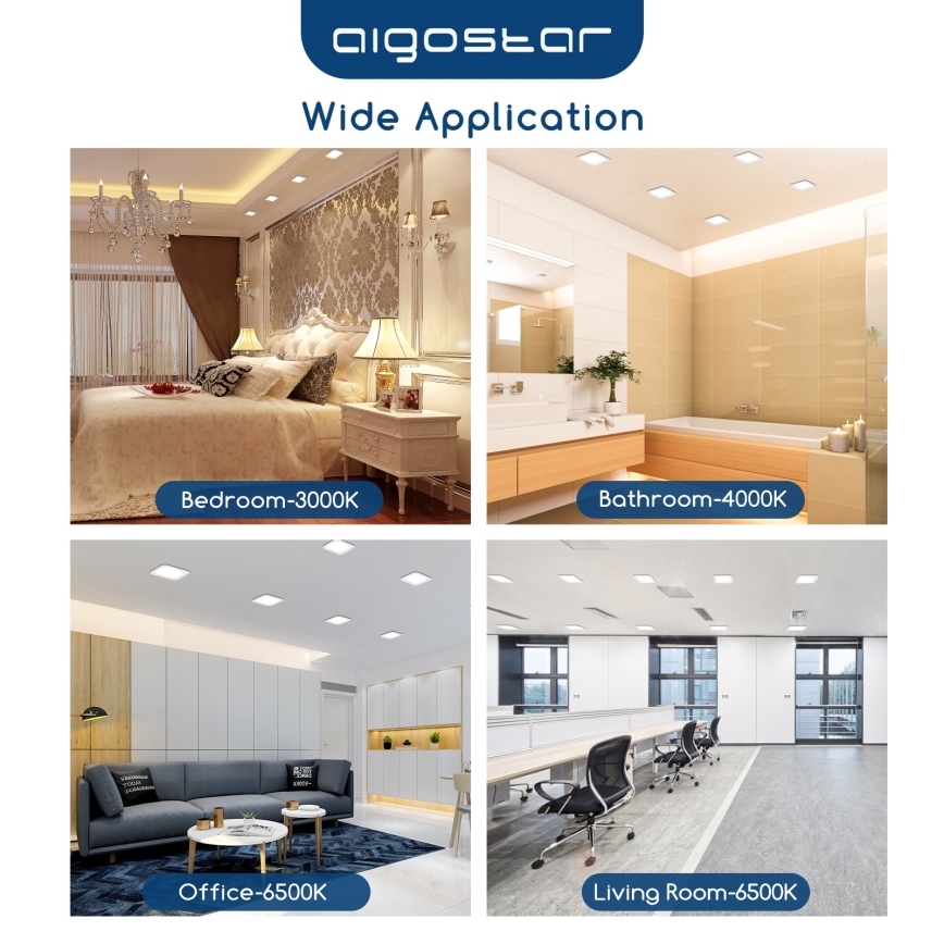 Aigostar - встраиваемый светодиодный светильник, 6 Вт, 230 В, 3000 К, 12×12 см, белый
