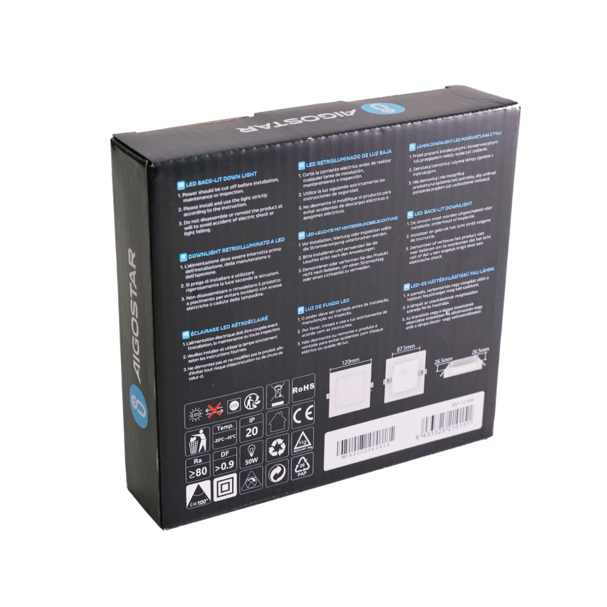 Aigostar - встраиваемый светодиодный светильник, 6 Вт, 230 В, 3000 К, 12×12 см, белый