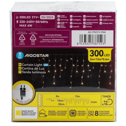Aigostar - Вулична декоративна LED гірлянда 75xLED/6W/230V 15x0,6м IP44 теплий білий