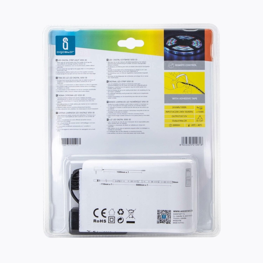 Aigostar - Вулична світлодіодна RGB стрічка з регулюванням яскравості 5м LED/24W/12/230V IP65 + ДК