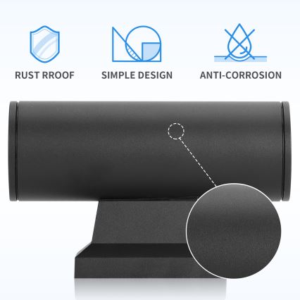 Aigostar - Вуличний настінний світильник 2xGU10/230V чорний IP65 круглий