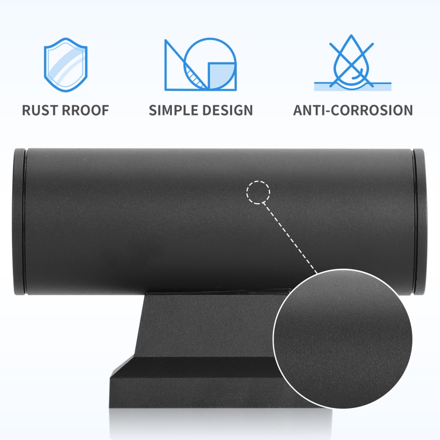 Aigostar - Вуличний настінний світильник 2xGU10/230V чорний IP65 круглий