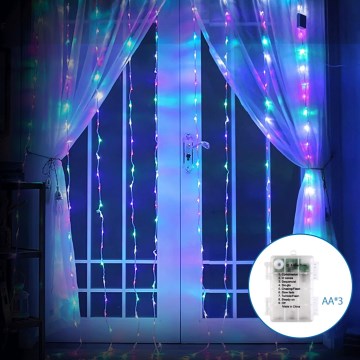 Aigostar - Вуличний різдвяний світлодіодний гірлянд 200xLED/8 функцій 3xAA 5x2м IP44 багатоколірний