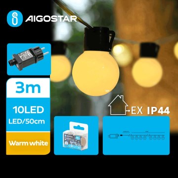 Aigostar - Вулична декоративна LED гірлянда 10xLED/3м IP44 теплий білий