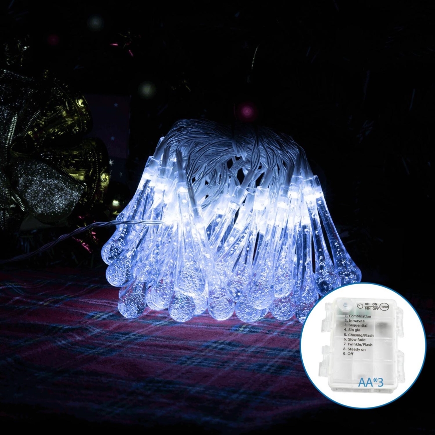 Aigostar - Вулична декоративна LED гірлянда 50xLED/8 функцій/3xAA 5,3м IP44 холодний білий
