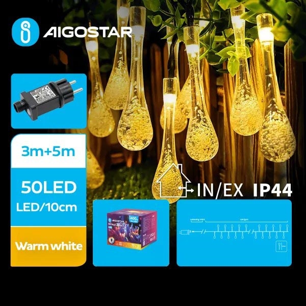 Aigostar - Вулична декоративна LED гірлянда 50xLED/8 функцій 8м IP44 теплий білий