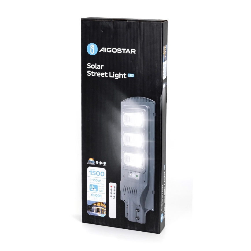 Aigostar - Вулична LED лампа на сонячній батареї з датчиком руху та сутінків LED/150W/3,2V 15000mAh IP65 6500K + пульт дистанційного керування