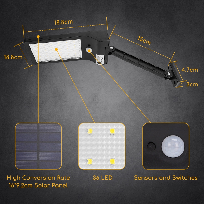 Aigostar - Вулична LED лампа на сонячній батареї з датчиком LED/2,3W/5,5V 1800 mAh IP65