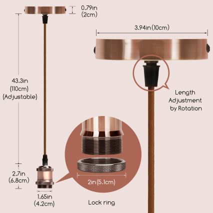 Aigostar - Зарядный кабель 1xE27/60W/230V медный
