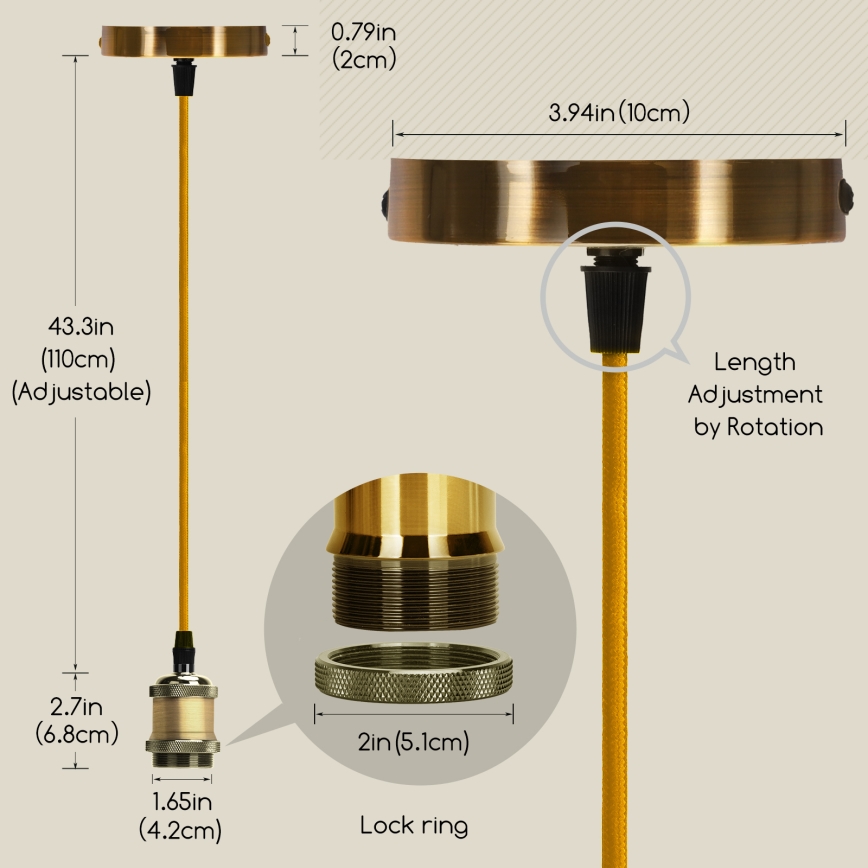 Aigostar - Зарядный кабель 1xE27/60W/230V золотой