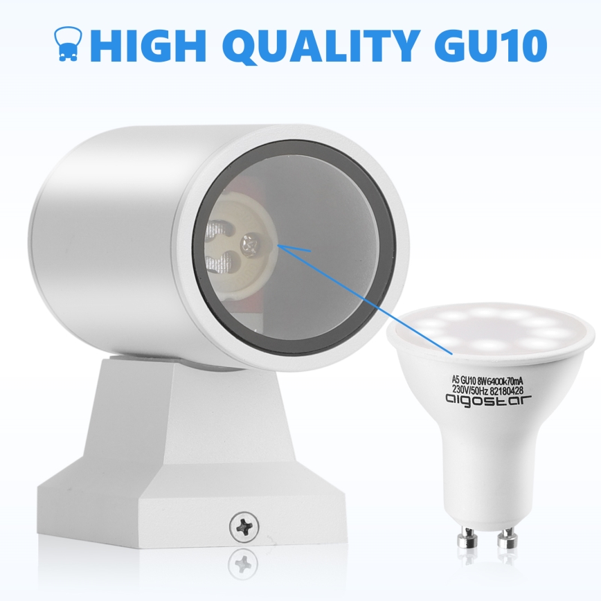 Aigostar - Зовнішній настінний світильник 2xGU10/230V IP65 білий круглий