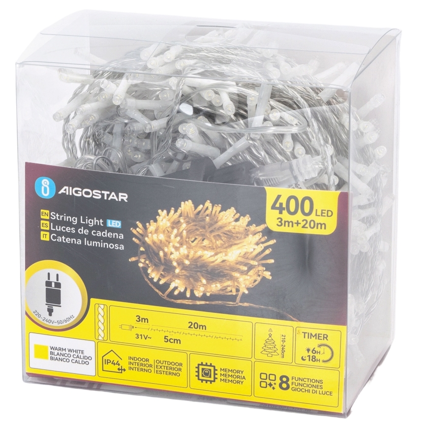 Aigostar - LED зовнішня гірлянда 400xLED/8 режимів 20m IP44 теплий білий
