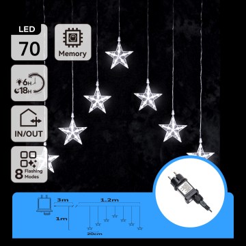Aigostar - зовнішня LED-гирлянда 70xLED 1,2x1m IP44 холодний білий, у вигляді зірок