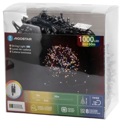 Aigostar - зовнішня LED-різдвяна гірлянда 1000xLED/8 функцій 53m IP44 багатобарвна