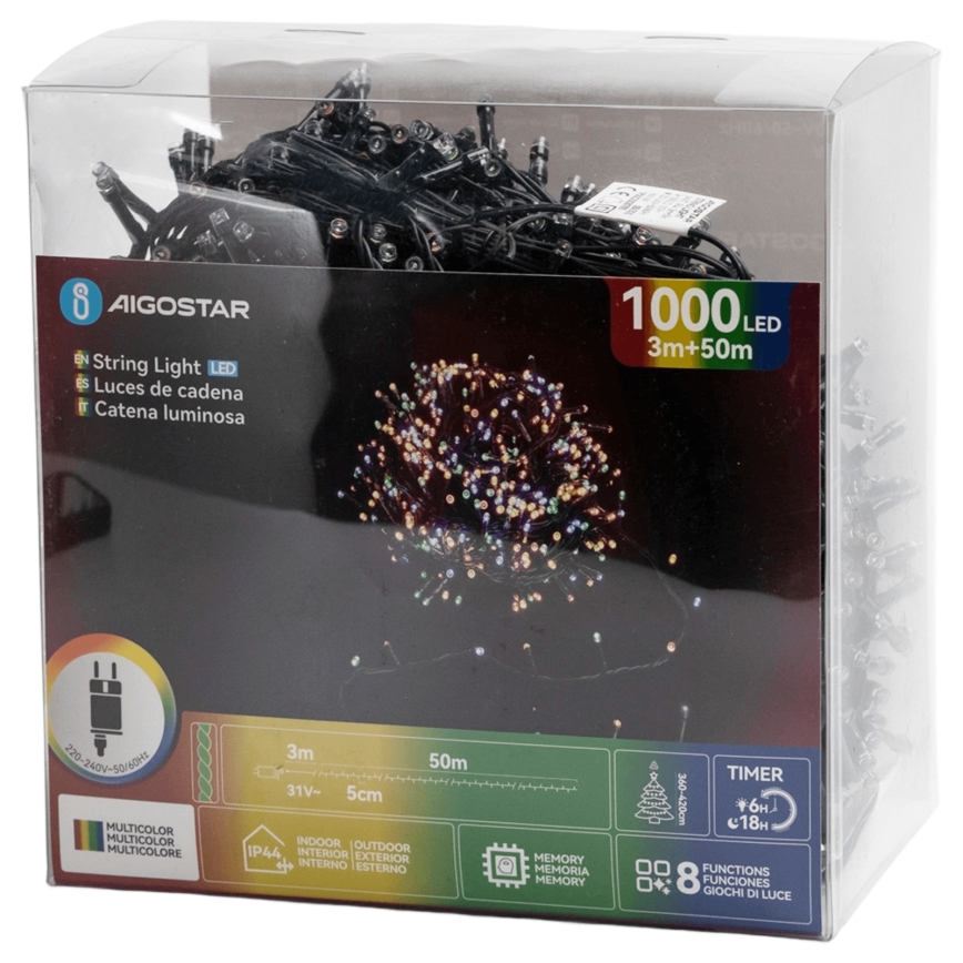 Aigostar - зовнішня LED-різдвяна гірлянда 1000xLED/8 функцій 53m IP44 багатобарвна