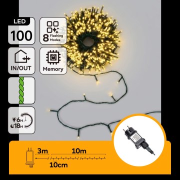Aigostar - зовнішня LED-різдвяна гірлянда 100xLED/8 режимів 13m IP44 теплий білий