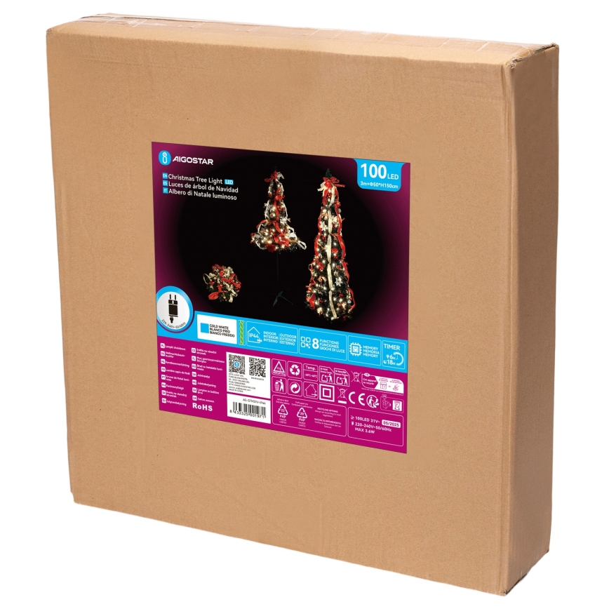 Aigostar - LED зовнішня різдвяна ялинка 100xLED 1,5m IP44 червона, холодно-біла