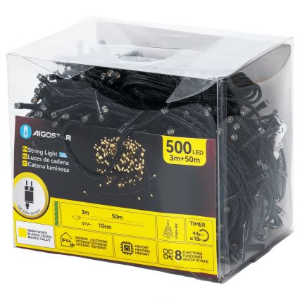 Aigostar - зовнішня різдвяна LED-гірлянда, 500 світлодіодів, 8 режимів, 50 м, IP44, теплий білий