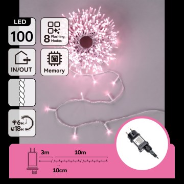 Aigostar - зовнішня різдвяна LED гірлянда 100xLED/8 функцій 13m IP44 рожева