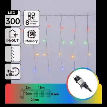 Aigostar - зовнішня різдвяна LED гірлянда 300xLED/8 режимів 18x0,4m IP44 багатоколірна