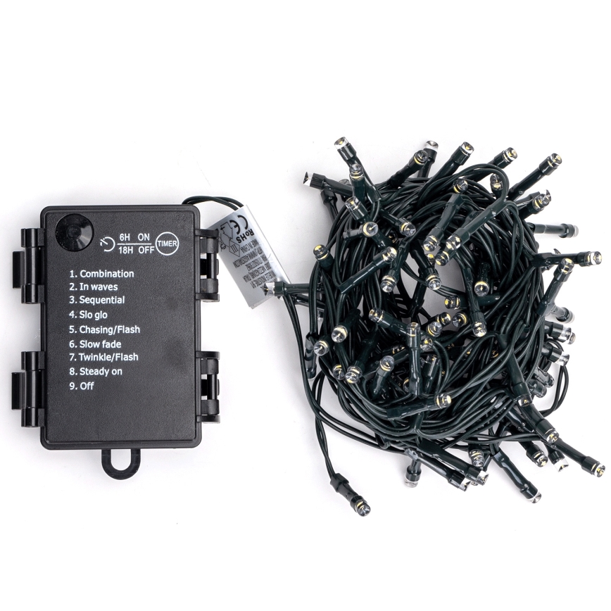 Aigostar - LED зовнішня різдвяна гірлянда 100xLED/8 режимів 3xAA 5,3 m IP44 холодний білий