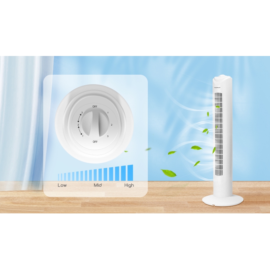 Aigostar - Колонний вентилятор 45W/230V білий