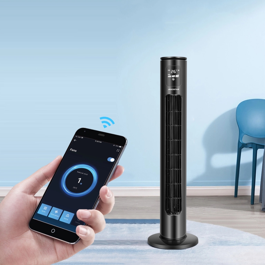Aigostar - Колонний вентилятор 50W/230V чорний Wi-Fi + пульт дистанційного керування