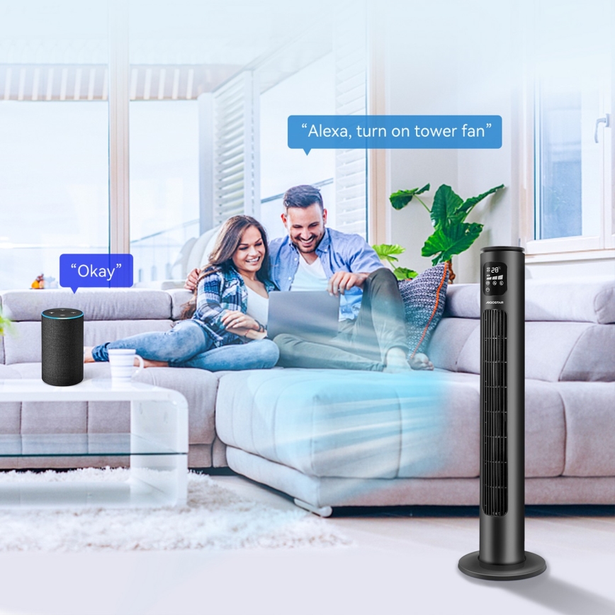 Aigostar - Колонний вентилятор 50W/230V чорний Wi-Fi + пульт дистанційного керування