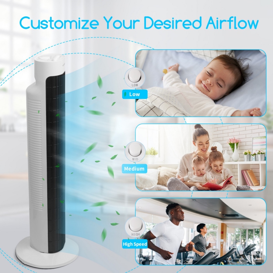 Aigostar - Колонный вентилятор 45W/230V черный/белый