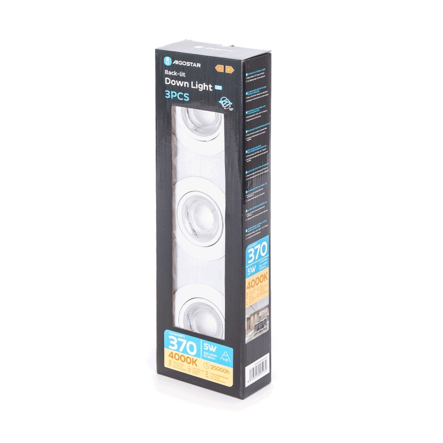 Aigostar - комплект з 3x LED вбудованих світильників LED/5W/230V 4000K діаметр 8,5 см білий