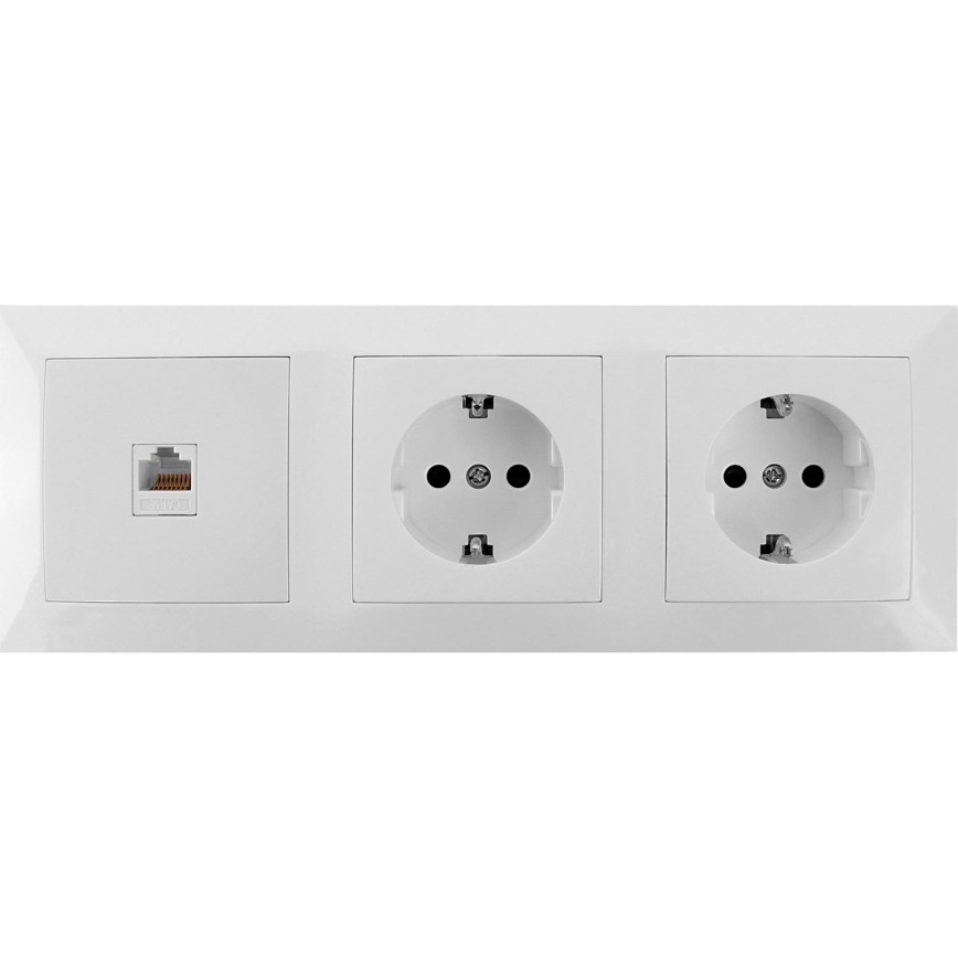 Aigostar — Ethernet-розетка та 2 розетки SCHUKO у рамці, біла