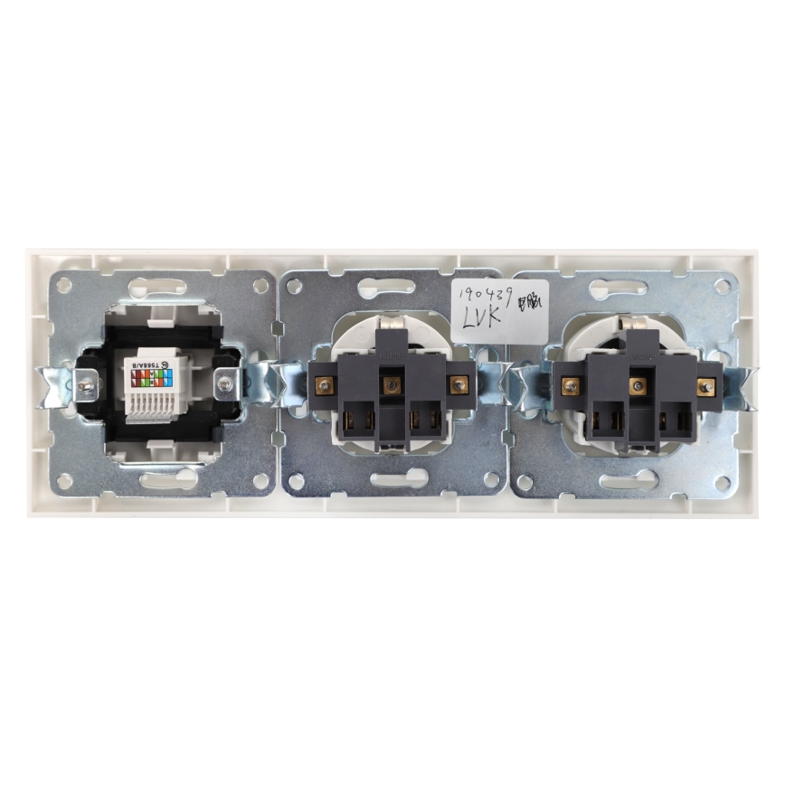 Aigostar — Ethernet-розетка та 2 розетки SCHUKO у рамці, біла