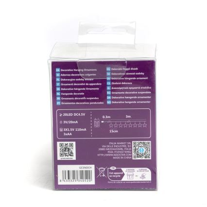 Aigostar — LED-гірлянда, 20 LED, живлення від 3×AA, довжина 3,3 м, декоративні зірки