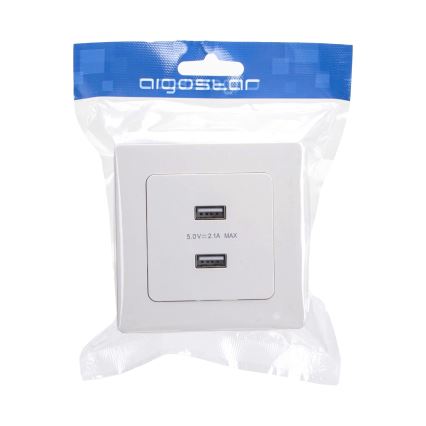 Aigostar — USB-розетка для живлення з рамкою, 2× USB-A, біла