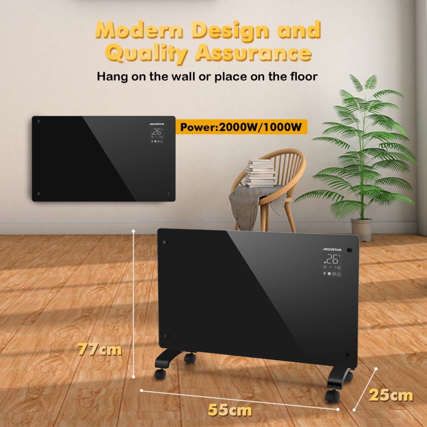Aigostar - Розумний електричний обігрівач/конвектор з LCD-дисплеєм ECO/1000/2000W Wi-Fi