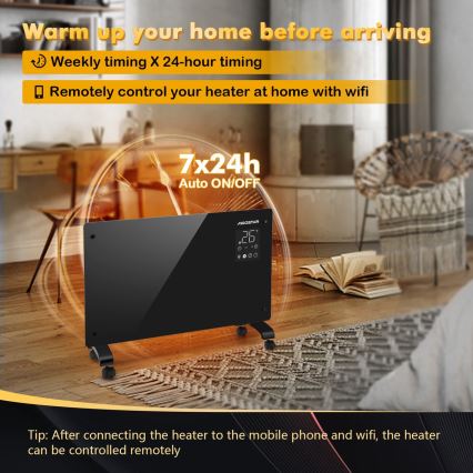 Aigostar - Розумний електричний обігрівач/конвектор з LCD-дисплеєм ECO/1000/2000W Wi-Fi