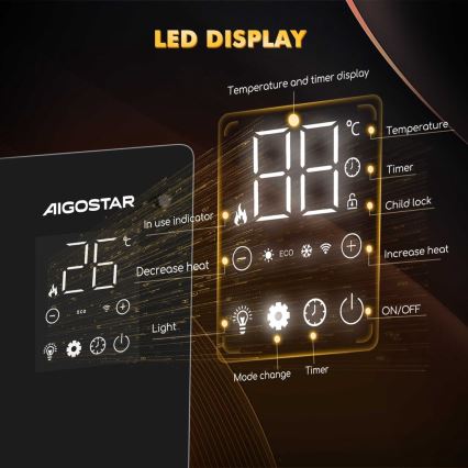 Aigostar - Розумний електричний обігрівач/конвектор з LCD-дисплеєм ECO/1000/2000W Wi-Fi