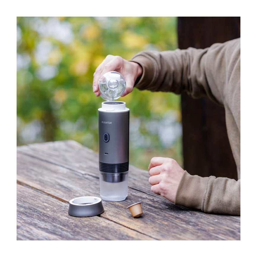 Aligator ACM002 - портативна кавоварка PortaCaffé 3-в-1, 72W/7500 mAh, сіра