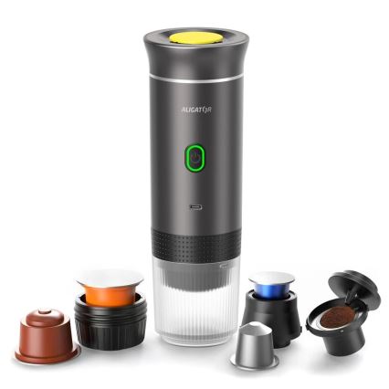 Aligator ACM002 - портативна кавоварка PortaCaffé 3-в-1, 72W/7500 mAh, сіра
