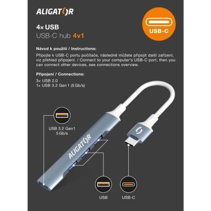 Aligator AHUB002 - USB-C хаб 4 в 1
