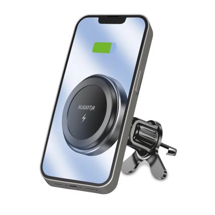 Aligator AMS05BK - магнітний автомобільний тримач для телефону з бездротовою зарядкою Qi 15 Вт і підтримкою MagSafe, чорний