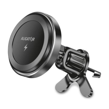 Aligator AMS05BK - магнітний автомобільний тримач для телефону з бездротовою зарядкою Qi 15 Вт і підтримкою MagSafe, чорний
