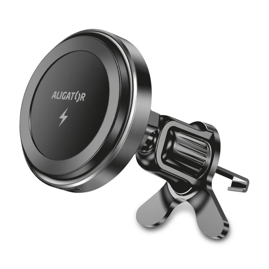 Aligator AMS05BK - магнитный автомобильный держатель для телефона с беспроводной зарядкой Qi 15 Вт и поддержкой MagSafe, черный