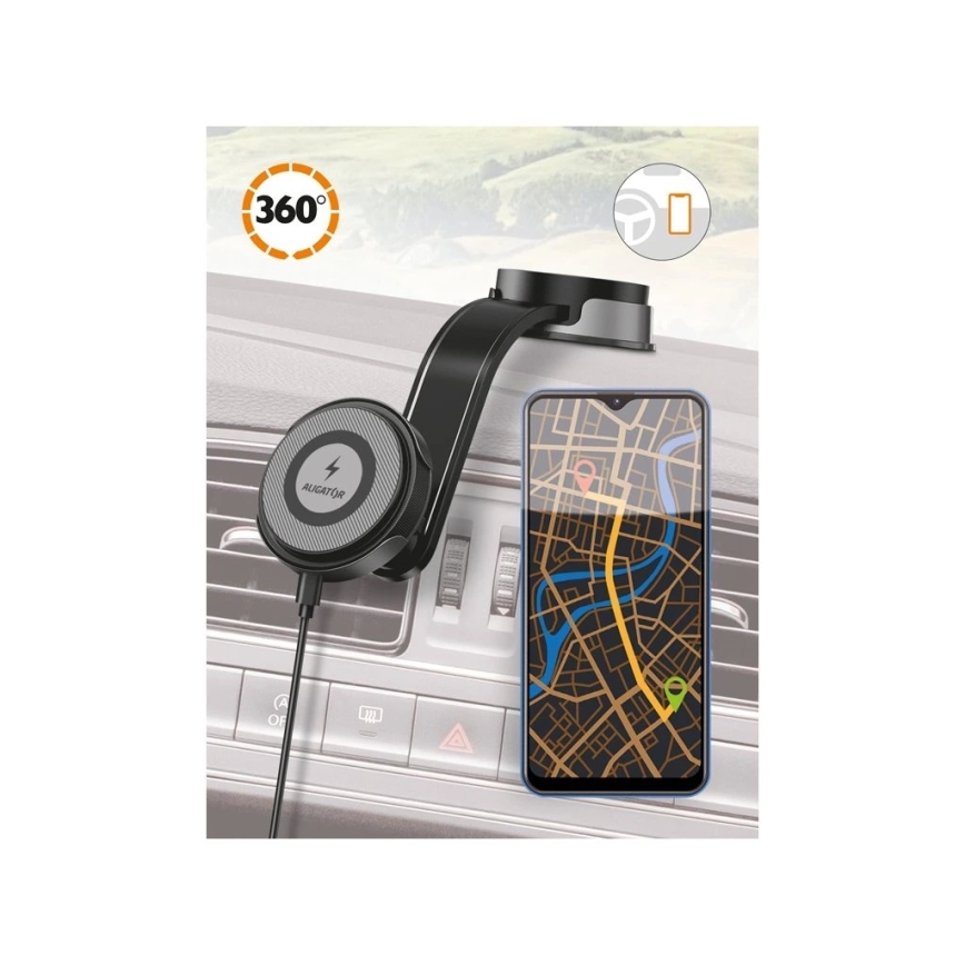 Aligator AMS07BK - Держатель телефона для автомобиля с гибким кронштейном MagSafe, черный