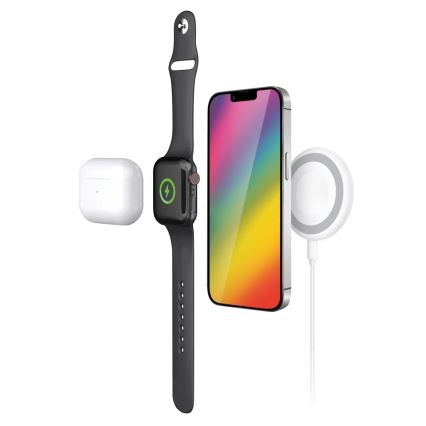 Aligator AMS08WT - Беспроводное зарядное устройство MagSafe 3 в 1, 15 Вт, белое