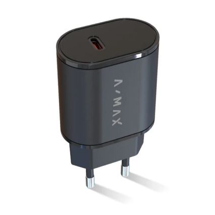 Aligator AX0002V - Швидкозарядний адаптер A-MAX з підтримкою Power Delivery 20 Вт, USB-C, чорний