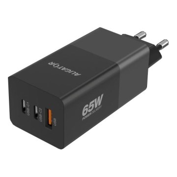 Aligator CHPD0027 - адаптер быстрой зарядки GaN с поддержкой Power Delivery 65 Вт, 2× USB-C + USB-A, чёрный