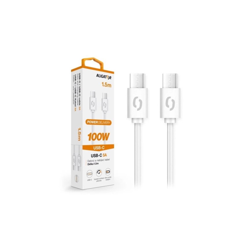 Aligator DATKP47 - USB-кабель USB-C / USB-C 100 Вт Power Delivery, 1,5 м, білий