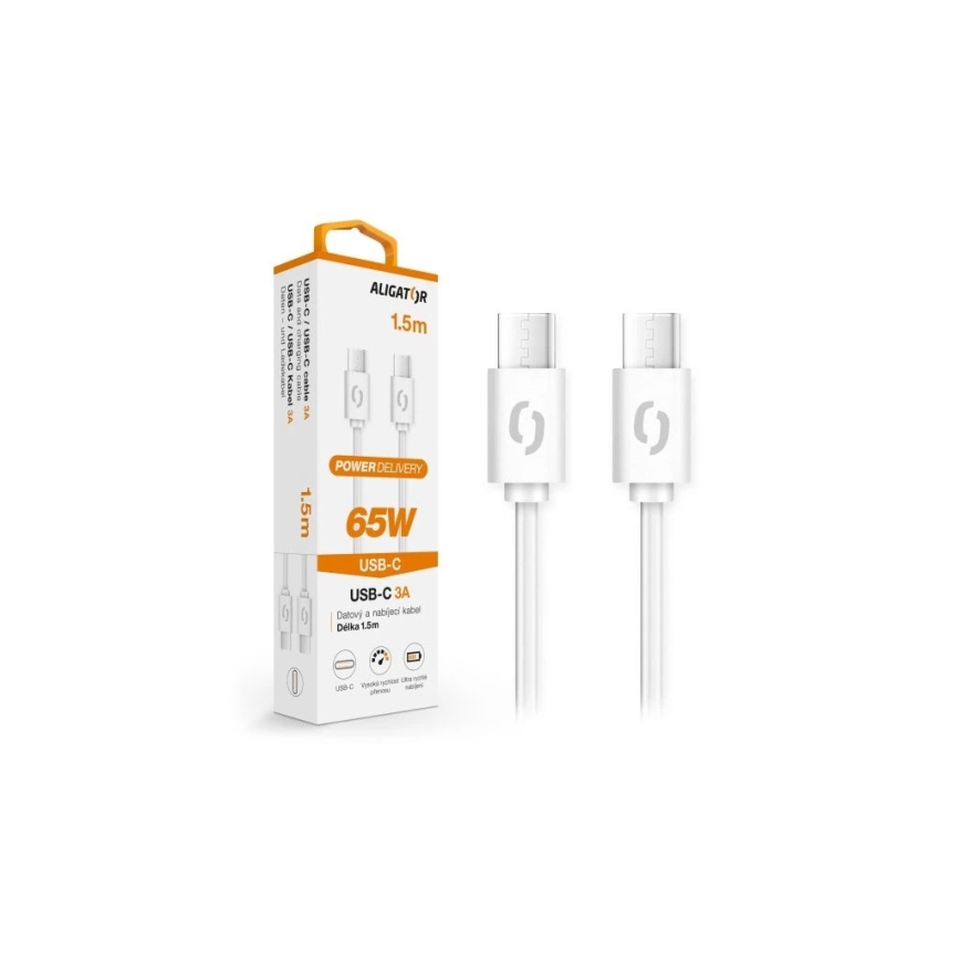 Aligator DATKP49 - USB кабель USB-C / USB-C 65 Вт Power Delivery 1,5 м белый